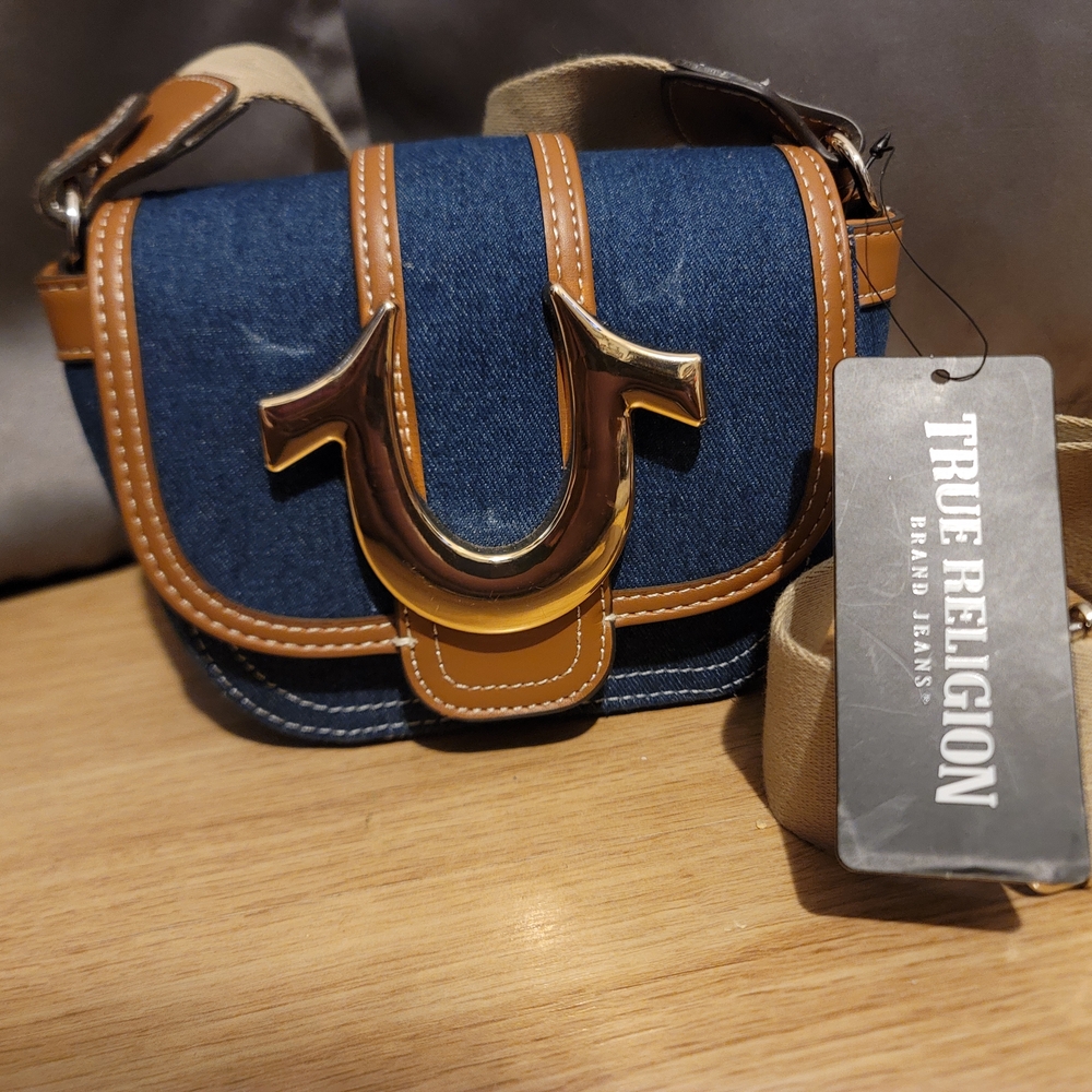 True Religion Denim and Tan Crossbody Bag